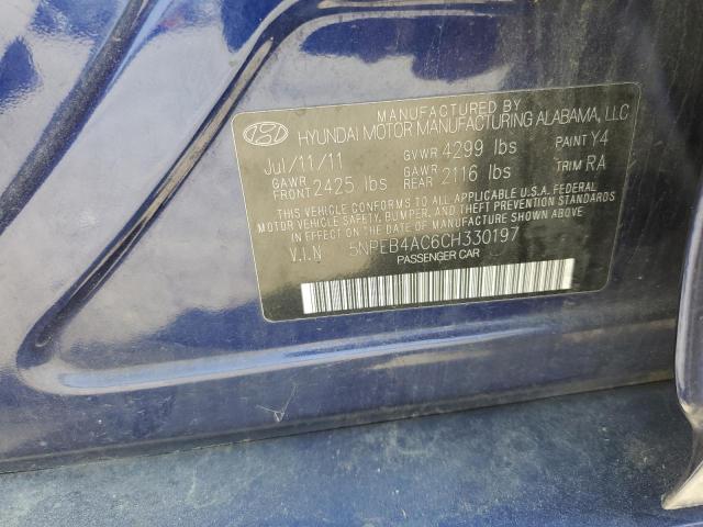 5NPEB4AC6CH330197 - 2012 HYUNDAI SONATA GLS BLUE photo 12