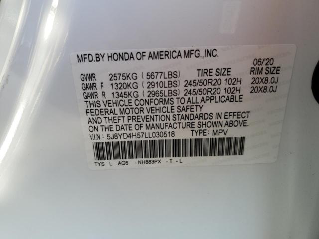 5J8YD4H57LL030518 - 2020 ACURA MDX TECHNOLOGY WHITE photo 13