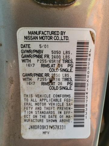JN8DR09X31W578331 - 2001 NISSAN PATHFINDER LE 银色 照片 12