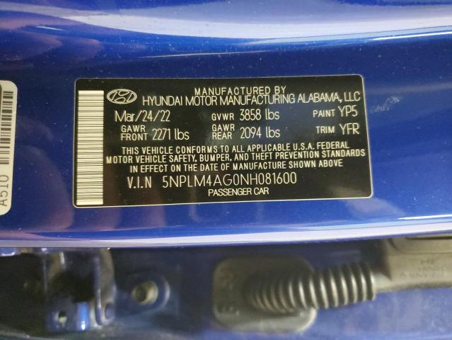 5NPLM4AG0NH081600 - 2022 HYUNDAI ELANTRA SEL BLUE photo 13