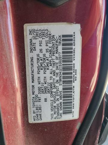 5TBRN34121S162877 - 2001 TOYOTA TUNDRA ACCESS CAB SR5 RED photo 12