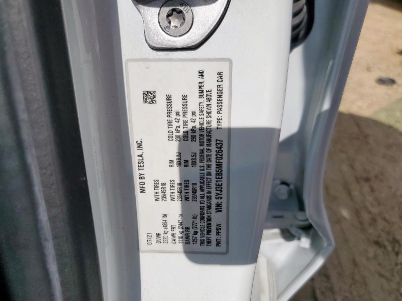 5YJ3E1EB5MF026437 - 2021 TESLA MODEL 3 WHITE photo 12