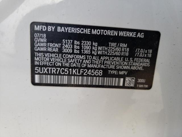 5UXTR7C51KLF24568 - 2019 BMW X3 SDRIVE30I WHITE photo 13