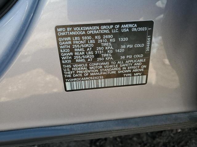 1V2HR2CA5RC524232 - 2024 VOLKSWAGEN ATLAS SE Сріблястий фото 12