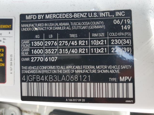 4JGFB4KB3LA068121 - 2020 MERCEDES-BENZ GLE 350 4MATIC WHITE photo 14