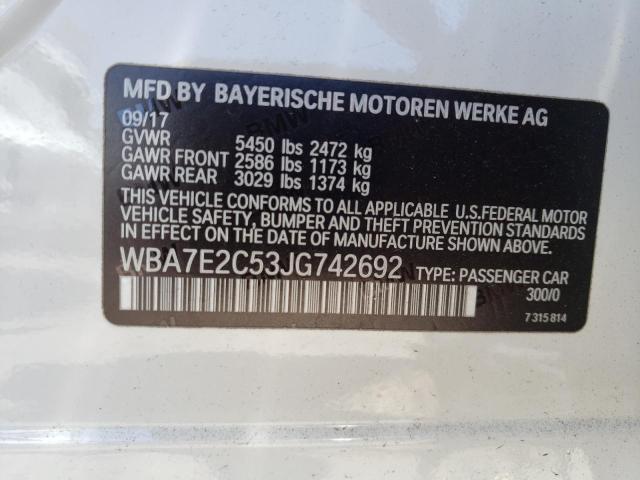 WBA7E2C53JG742692 - 2018 BMW 740 I WHITE photo 12