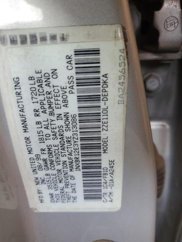 1NXBR12E3YZ313086 - 2000 TOYOTA COROLLA VE WHITE photo 12