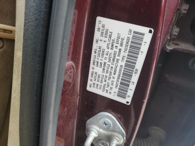1HGCP2F8XBA009336 - 2011 HONDA ACCORD EXL MAROON photo 12