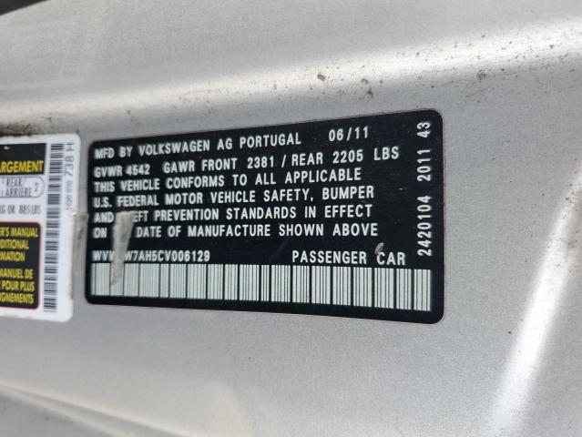 WVWFW7AH5CV006129 - 2012 VOLKSWAGEN EOS LUX SILVER photo 12