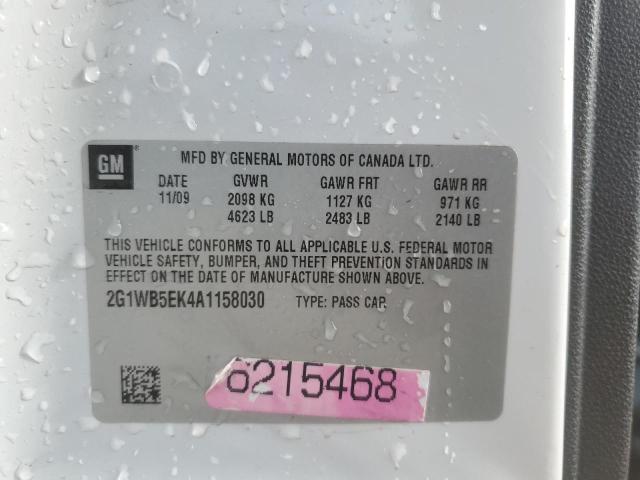 2G1WB5EK4A1158030 - 2010 CHEVROLET IMPALA LT WHITE photo 12