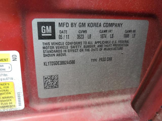 KL1TD5DE3BB244566 - 2011 CHEVROLET AVEO LS 红色 照片 12