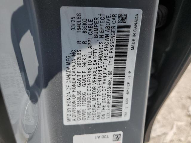 2HGFE2F55SH582168 - 2025 HONDA CIVIC SPORT 灰色 照片 12