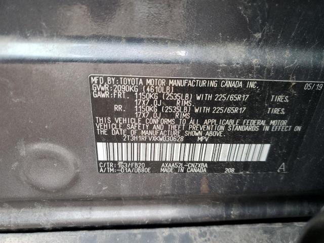 2T3H1RFVXKW030628 - 2019 TOYOTA RAV4 LE GRAY photo 13