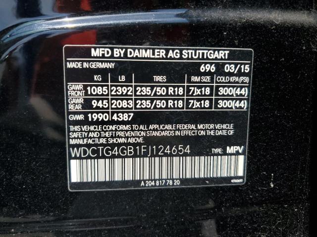 WDCTG4GB1FJ124654 - 2015 MERCEDES-BENZ GLA 250 4MATIC BLACK photo 12