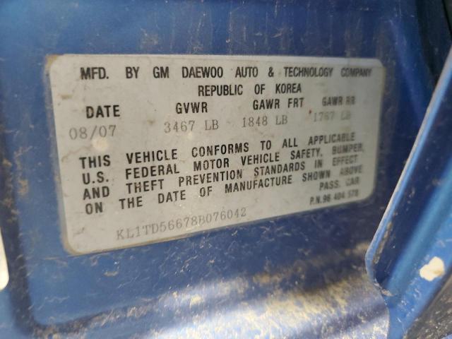 KL1TD56678B076042 - 2008 CHEVROLET AVEO BASE BLUE photo 12