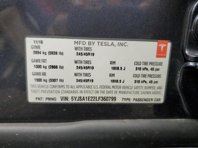 5YJSA1E22LF360799 - 2020 TESLA MODEL S BLUE photo 13