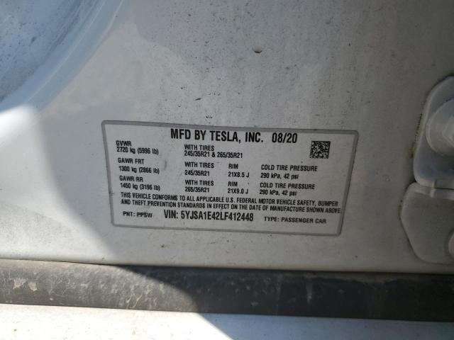 5YJSA1E42LF412448 - 2020 TESLA MODEL S WHITE photo 12