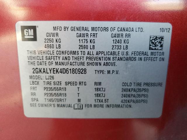 2GKALYEK4D6180928 - 2013 GMC TERRAIN DENALI RED photo 13