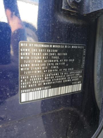 3VV0B7AX9MM118017 - 2021 VOLKSWAGEN TIGUAN S BLUE photo 12