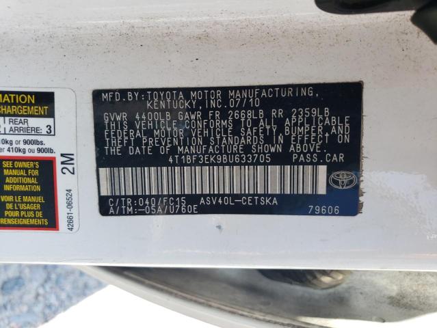 4T1BF3EK9BU633705 - 2011 TOYOTA CAMRY BASE WHITE photo 12