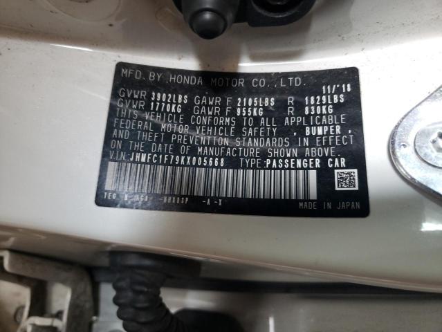 JHMFC1F79KX005668 - 2019 HONDA CIVIC EXL თეთრი ფოტო 12