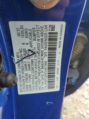 2HGFC2F87LH573845 - 2020 HONDA CIVIC SPORT BLUE photo 12