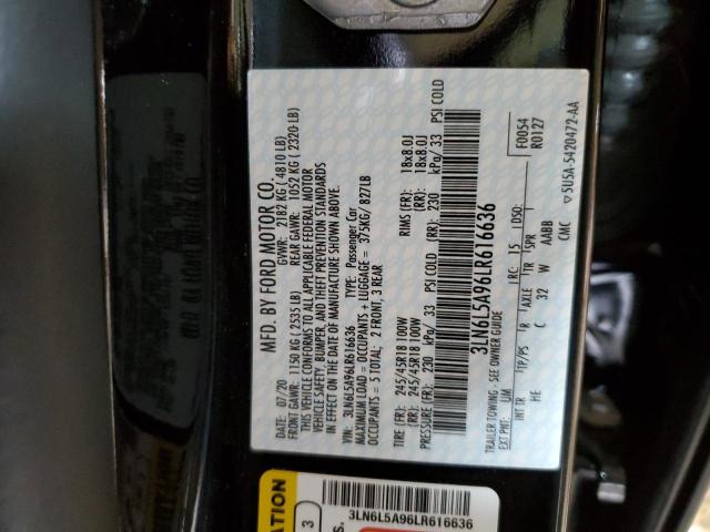 3LN6L5A96LR616636 - 2020 LINCOLN MKZ BLACK photo 12