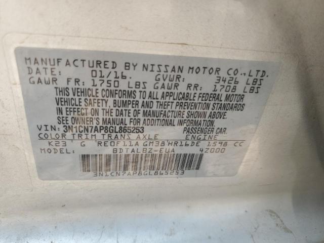 3N1CN7AP8GL865253 - 2016 NISSAN VERSA S SILVER photo 12