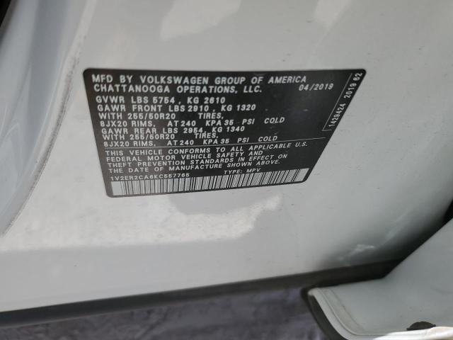 1V2ER2CA6KC557765 - 2019 VOLKSWAGEN ATLAS SEL WHITE photo 13