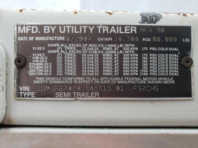 1UYFS242450551501 - 2005 UTILITY TRAILER Սպիտակ լուսանկար 10