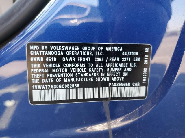 1VWAT7A30GC052585 - 2016 VOLKSWAGEN PASSAT S BLUE photo 12