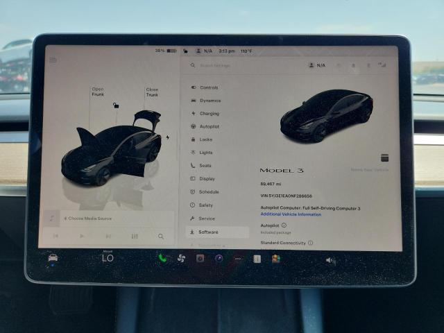 5YJ3E1EA0NF286656 - 2022 TESLA MODEL 3 黑色 照片 9