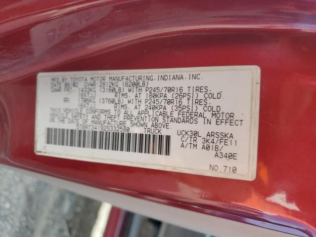 5TBRT34192S332580 - 2002 TOYOTA TUNDRA ACCESS CAB წითელი ფოტო 12