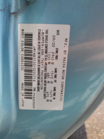 JM1NB353010203718 - 2001 MAZDA MX-5 MIATA BASE TURQUOISE photo 13