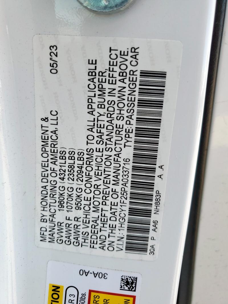 1HGCY1F25PA033716 - 2023 HONDA ACCORD LX 白色 照片 12