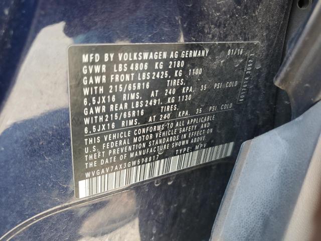 WVGAV7AX3GW578817 - 2016 VOLKSWAGEN TIGUAN S BLUE photo 12