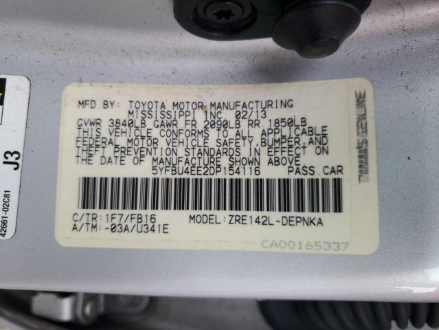 5YFBU4EE2DP154116 - 2013 TOYOTA COROLLA BASE Күміс фото 12