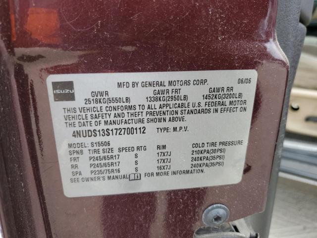 4NUDS13S172700112 - 2007 ISUZU ASCENDER S ბურგუნდია ფოტო 13