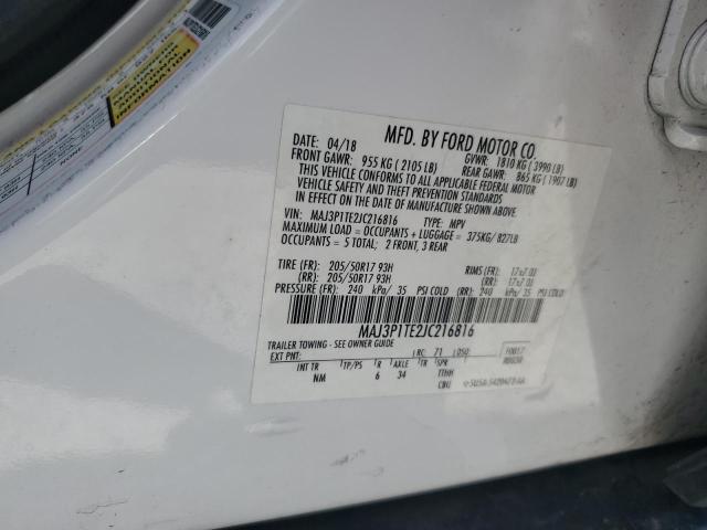 MAJ3P1TE2JC216816 - 2018 FORD ECOSPORT SE WHITE photo 13