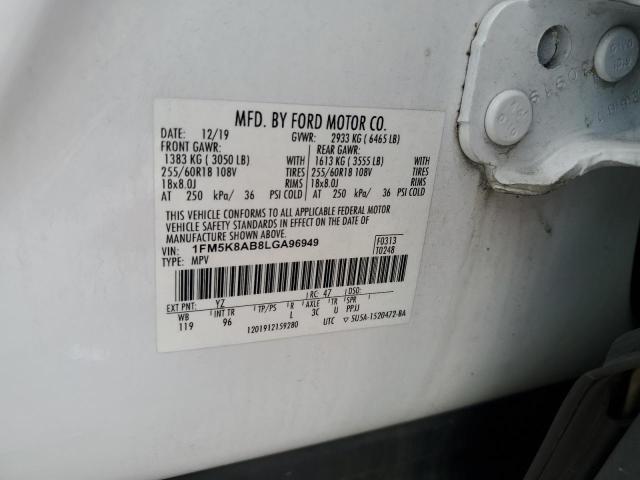 1FM5K8AB8LGA96949 - 2020 FORD EXPLORER POLICE INTERCEPTOR WHITE photo 12