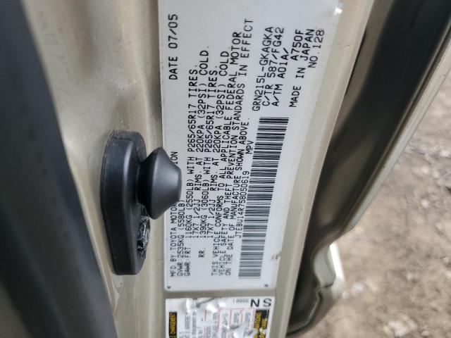 JTEBU14R758050619 - 2005 TOYOTA 4RUNNER SR5 BEIGE photo 12