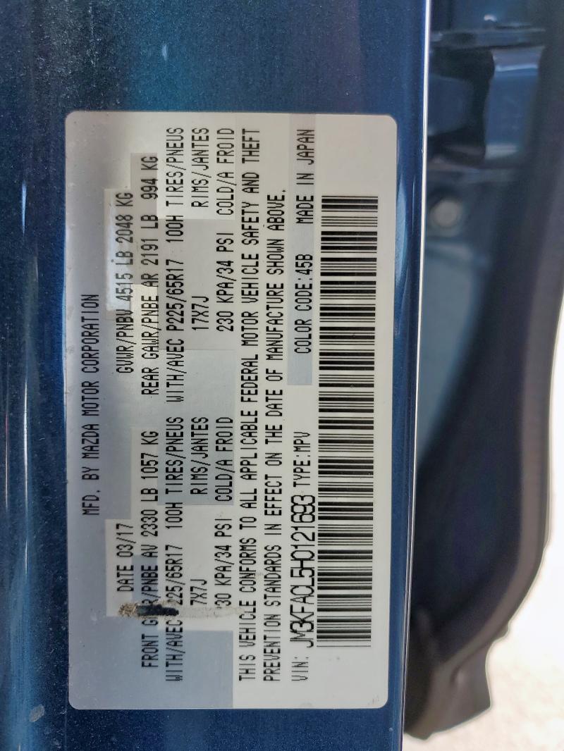 JM3KFACL5H0121693 - 2017 MAZDA CX-5 TOURING BLUE photo 12