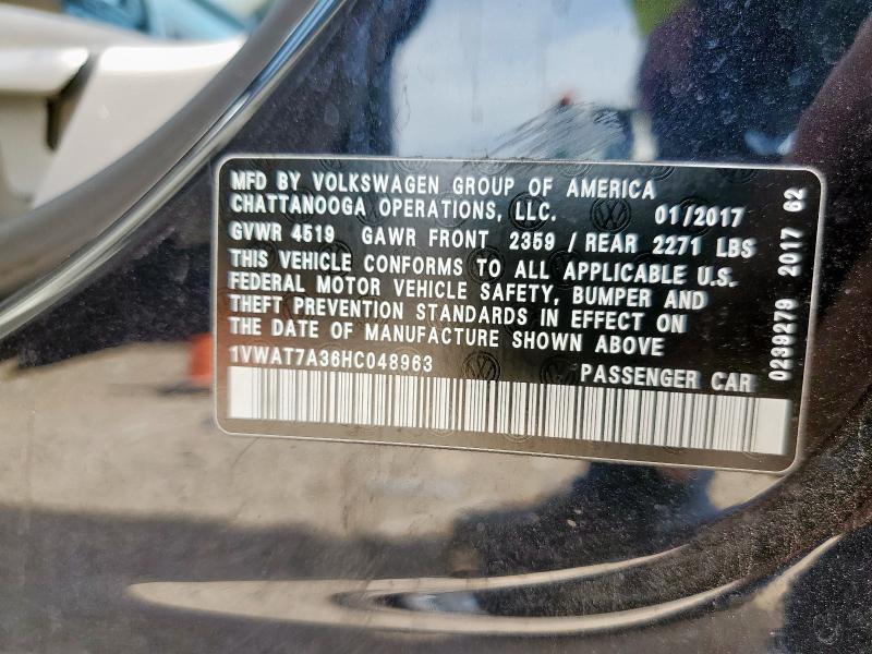 1VWAT7A36HC048963 - 2017 VOLKSWAGEN PASSAT S შავი ფოტო 13