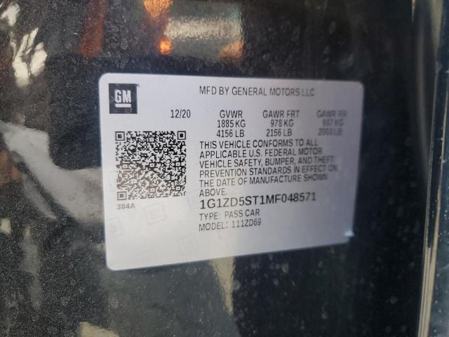 1G1ZD5ST1MF048571 - 2021 CHEVROLET MALIBU LT BLACK photo 12