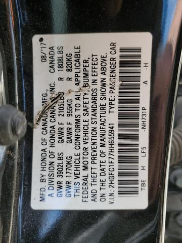 2HGFC1F77HH655941 - 2017 HONDA CIVIC EXL BLACK photo 12