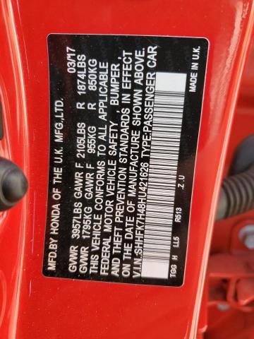 SHHFK7H48HU421626 - 2017 HONDA CIVIC SPORT 红色 照片 12