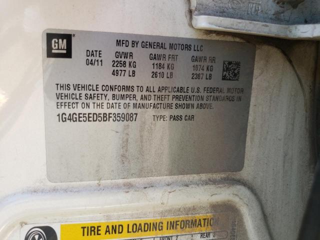 1G4GE5ED5BF359087 - 2011 BUICK LACROSSE CXS 白色 照片 13