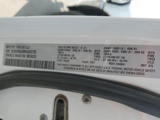3C6UR5HJ8MG620735 - 2021 RAM 2500 TRADESMAN თეთრი ფოტო 12