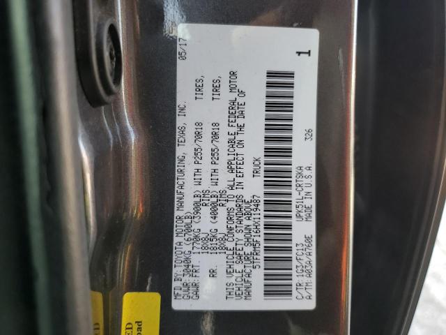 5TFRM5F16HX119487 - 2017 TOYOTA TUNDRA DOUBLE CAB SR/SR5 GRAY photo 13