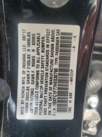 19XFC1F77HE030790 - 2017 HONDA CIVIC EXL შავი ფოტო 12